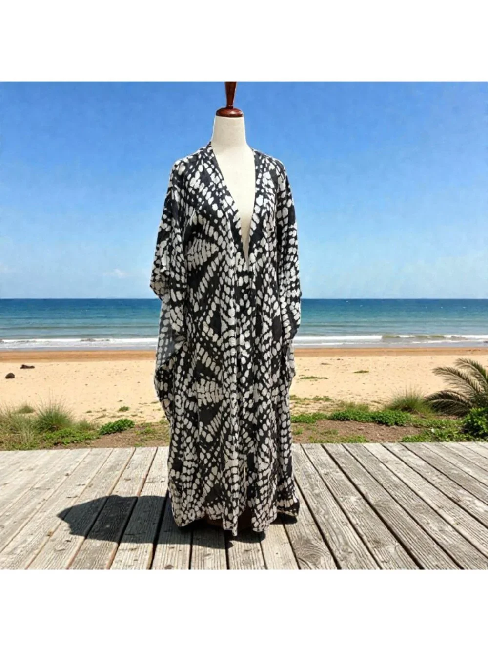 Anthropologie Batik Printed Maxi Swim Robe Kaftan Kimono Duster Maxi Size XS/S - Picture 5 of 9
